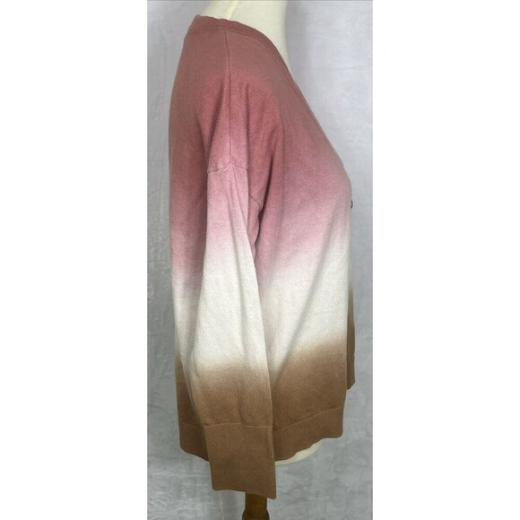 J. Jill Dip Dyed Ombre Cardigan Sweater Sunset Pink Cream Brown Size Small - Picture 6 of 9
